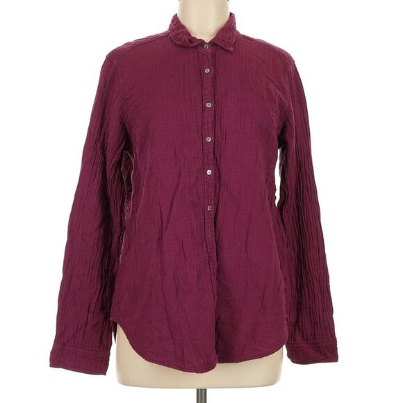 Xirena Scout Cotton Chelsea Gauze Top Burgundy Red Long Sleeve Button Down Med - Picture 2 of 7